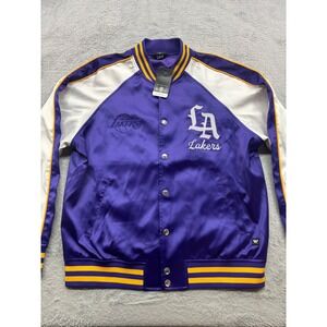 The Wild Collective LA Lakers Satin Varsity Jacket Purple White Men's Large NBA